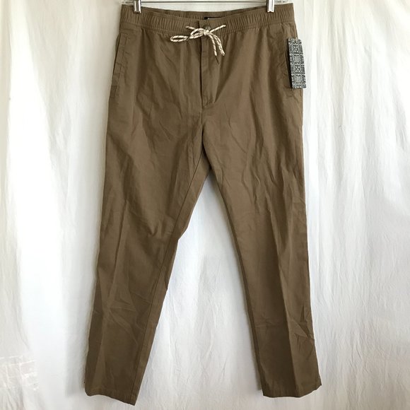 Reyn Spooner Khaki Pants Men Size Large Brown Tie Waist Mid Rise Straight Leg - Picture 1 of 16